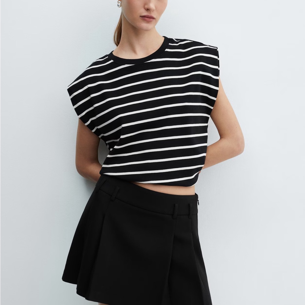 Mango Black and White Striped Top